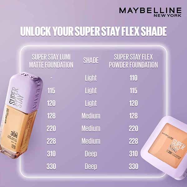 Maybelline New York Super Stay Flex Powder Foundation, 115, 30H Full Cover, Oil-Control 9 gm - Foundation