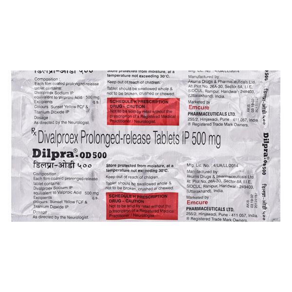 Dilpra OD 500mg Tablet 10'S - Epilepsy/Convulsion-Ant