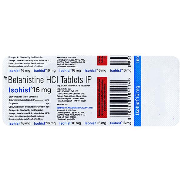 ISOHIST 16mg Tablet 10's - Vertigo-Ant