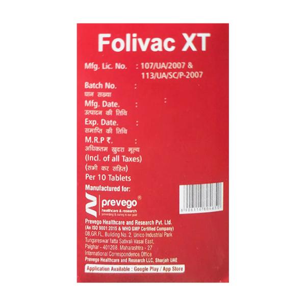 FOLIVAC XT Tablet 10's - Supplements-Vam