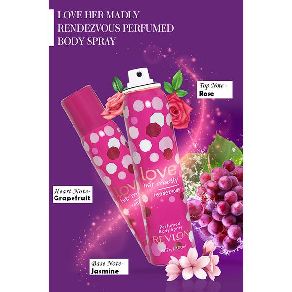 Revlon Love Her Madly Perfumed Body Spray Pack Of 3 Combo For Women (Love Her Madly + Love Her Madly + Love Her Madly Rendezvous ) 300 Ml - Women Deodorants/Roll-Ons
