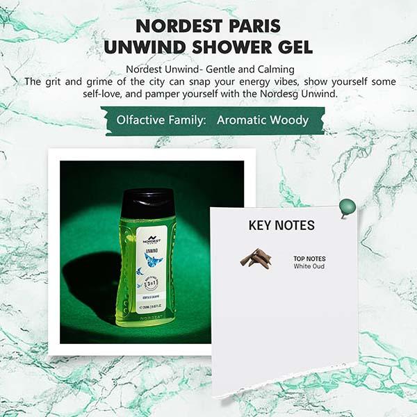 Nordest Paris Unwind Gentle and Calming Shower Gel - 3 In 1 Hair Body and Face Wash 250 ml - Shower Gels & Body Wash