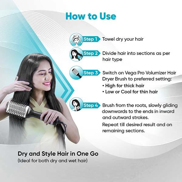 Vega Pro Volumizer Hair Dryer Brush for Hair Style, Hot Air Blow Dryer Brush for Women (VHSD-02) 670 gm - Hair Dryers