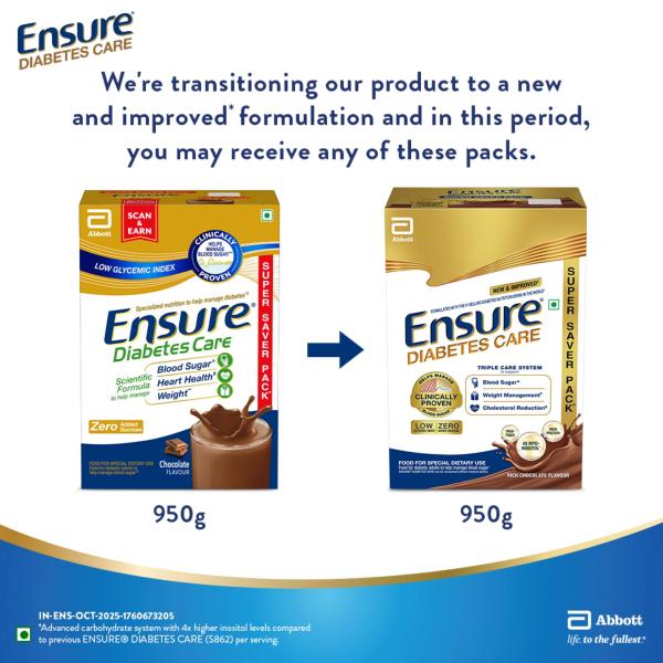 Ensure Diabetes Care Specialized Nutrition Drink Refill - Chocolate Flavour 950 g - Diabetes (Fitness)
