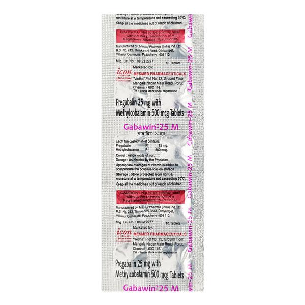 Gabawin M 25mg Tablet 10'S - Neuropathic Pain-Dru