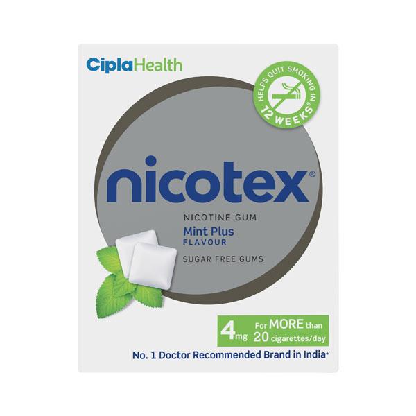 Netmeds | NICOTEX MINT PLUS FLAVOUR SUGAR FREE GUMS 4mg Tablet 12's