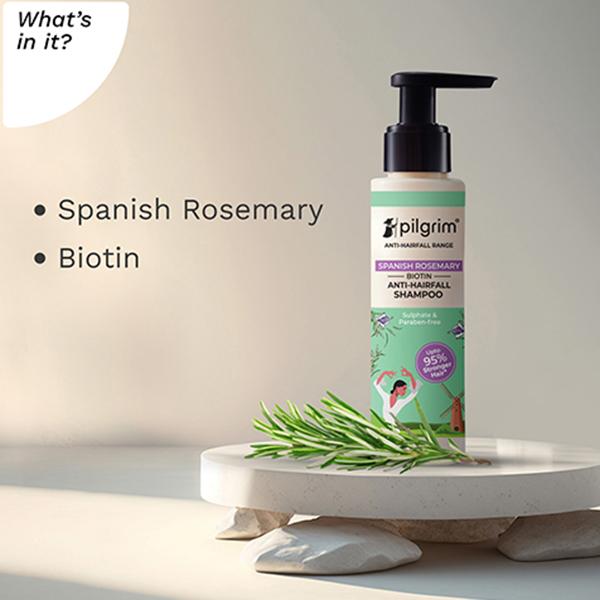 Pilgrim Spanish Rosemary & Biotin Anti-Hairfall Shampoo for Reducing Hair Loss & Breakage 200 ml - Shampoos