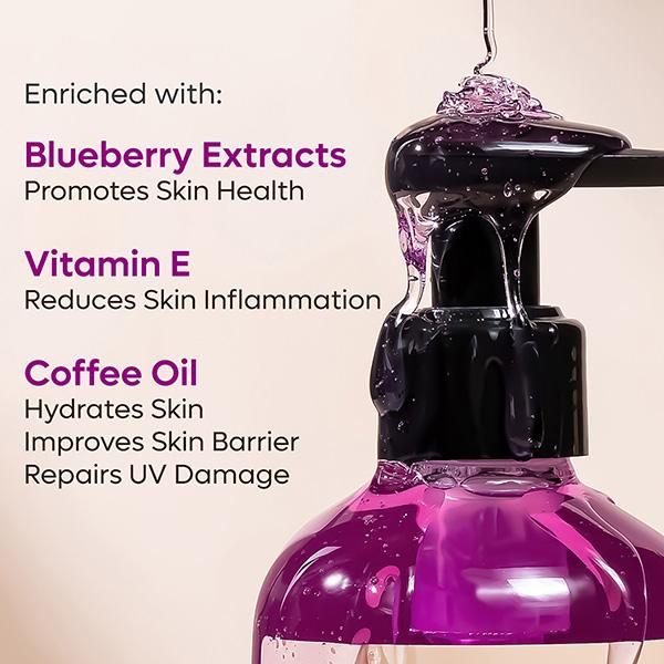 Mcaffeine Blueberry Blast Body Wash with Fruity Fresh Blueberry Aroma, Deep Cleansing for Soft Skin - 300 ml - Shower Gels & Body Wash