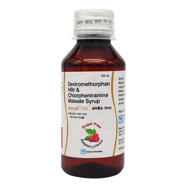 Aerodil DX Sugar Free Raspberry Flavour Dry Cough Syrup 100ml - Cough And Cold-Cou