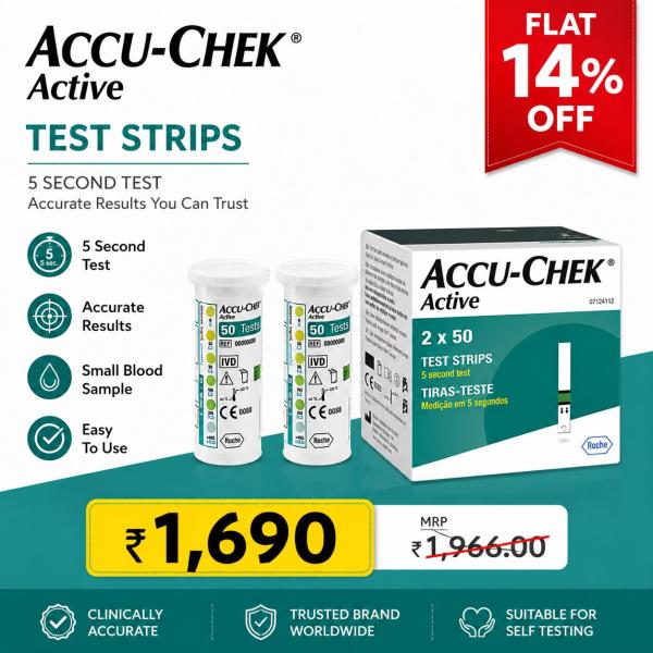Netmeds | Accu-Chek Active Blood Glucose Test Strip 100's