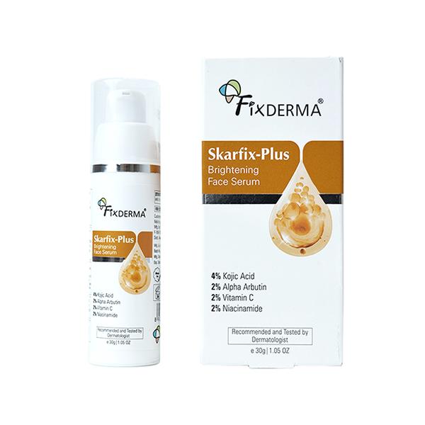 Netmeds | Fixderma Skarfix Plus 4% Kojic Acid Brightening Face Serum Fades Dark Spots & Hyperpigmentation 30 g