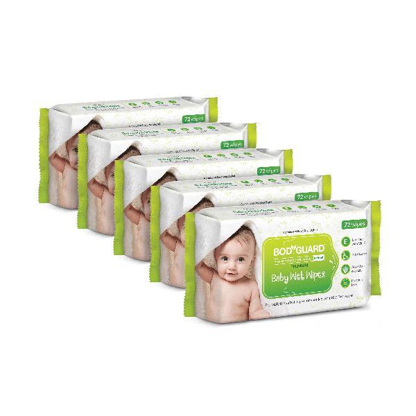 Netmeds | BodyGuard Premium Baby Wet Wipes with Aloe Vera Extract (Pack of 5 x 72's)