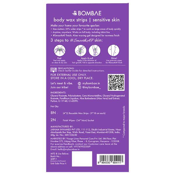 Bombae Body Wax Strips 8's - Shea Butter + Post Wax Finish Wipes 2's - Shaving & Hair Removal