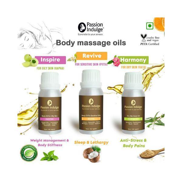 Passion Indulge Revive Body Massage Oil For Sensitive Skin Muscles And Joints Aromatherapy Natural and Vegan Pain Relief 100 ml - Massage Oils