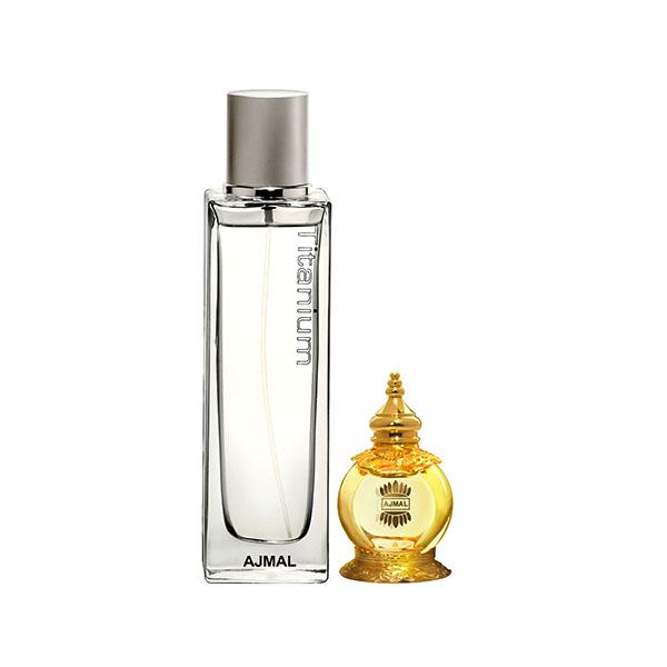 Ajmal Titanium EDP Citrus Spicy Perfume And Mukhallat Al Wafa Concentrated Perfume Oil Oriental Musky 112 ml - Perfumes (Edt/Edp)