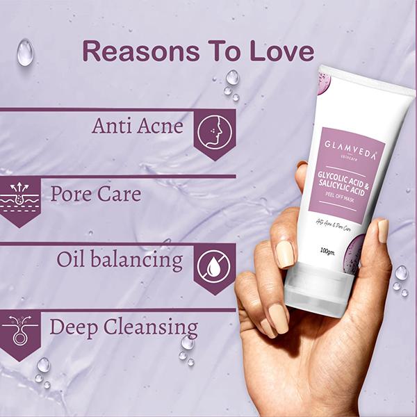 Glamveda Glycolic Acid & Salicylic Acid Peel Off MaskFor Anti Acne & Pore Care 100 ml - Masks & Peels