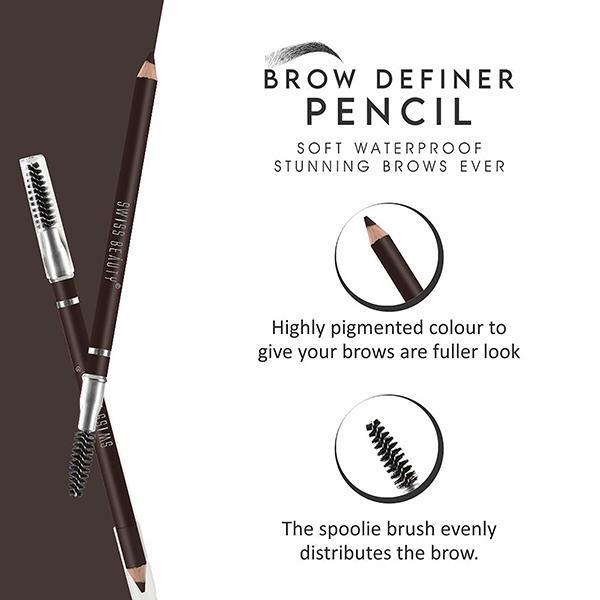 Swiss Beauty Eyebrow Definer Pencil With Spoolie, Shade - Chestnut 1.5 gm - Eyebrow Pencils & Enhancers