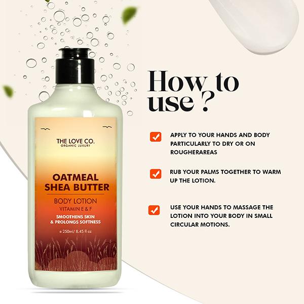 The Love Co. Oatmeal & Shea Body Lotion - Daily Skin Moisture for Men and Women - Intense Hydration for Dry Skin 250 ml - Creams/Oils/Lotions