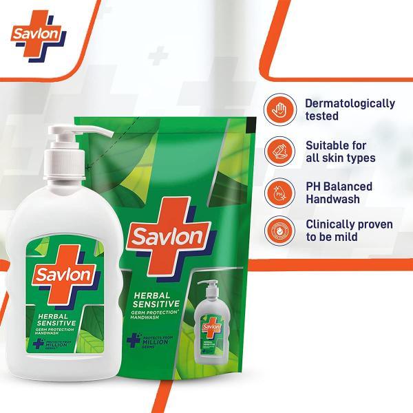 Savlon Herbal Sensitive Liquid Handwash 200ml Pump + (2 X 175ml ) Refill Pouch Combo - Hand Wash & Soaps