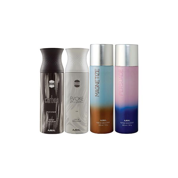 Ajmal 1 Carbon Homme, 1 Evoke Silver Edition For Him, 1 Magnetize And 1 Persuade Deodorants Pack of 4 200 ml - Deodorants/Roll-Ons