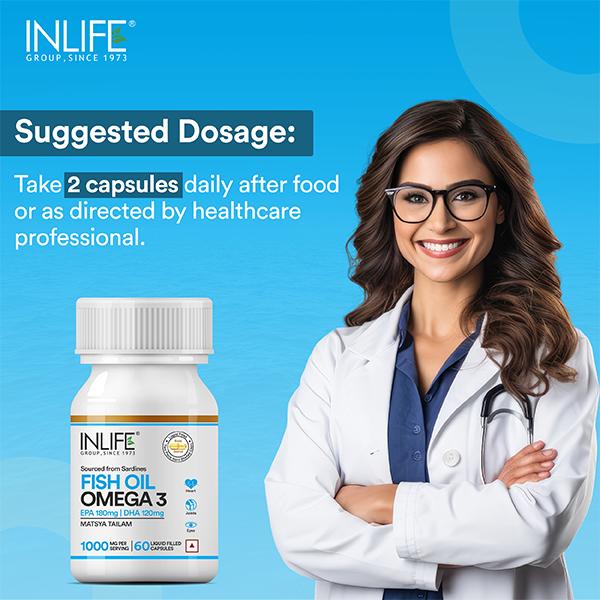 INLIFE Omega 3 Fish Oil 1000 mg Capsules 60's - Omega Fish Oil Fatty Acids