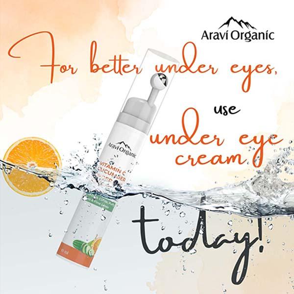 Aravi Organic Vitamin C and Cucumber Under Eye Cream Roll On For Dark Circles and Puffy Eyes 15 ml - Under Eye Creams & Serums
