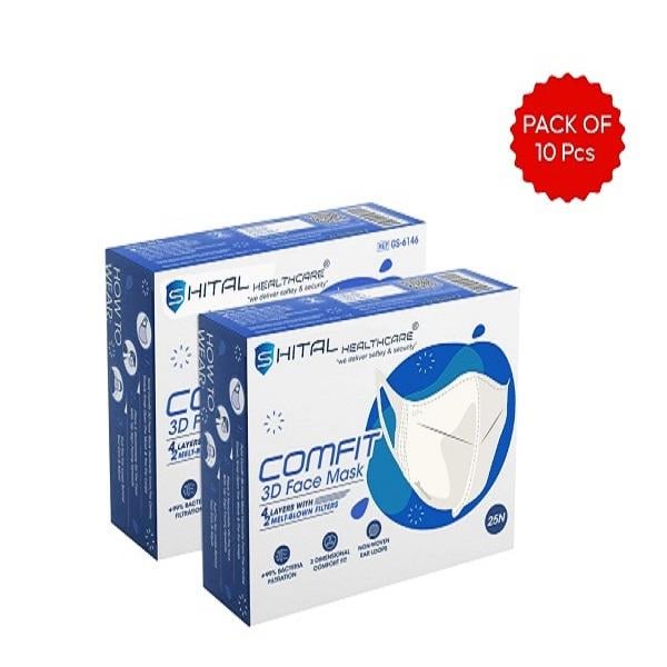 Netmeds | Shital Comfit 3D Face Mask - White (Pack of 10)