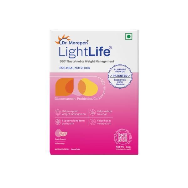 Netmeds | Dr. Morepen LightLife Pre-Meal Nutrition Sachets - Fruit Punch Flavour (Pack Of 10 x 5 g)