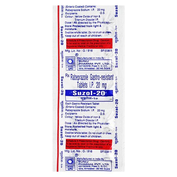 SUZOL 20 Tablet 10's - Ulcer/Reflux/Flatulence-Aaa