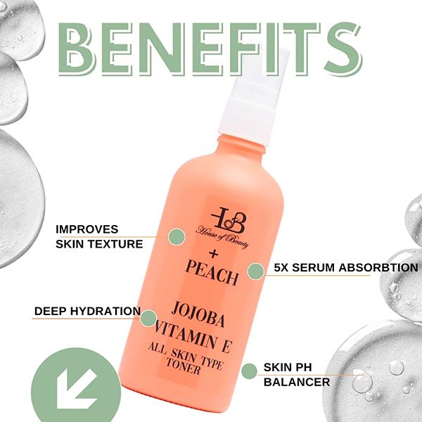 House of Beauty Peach+Jojoba Toner-All Skin Types - Dry, Combination, & Sensitive Skin 100ml - Toners