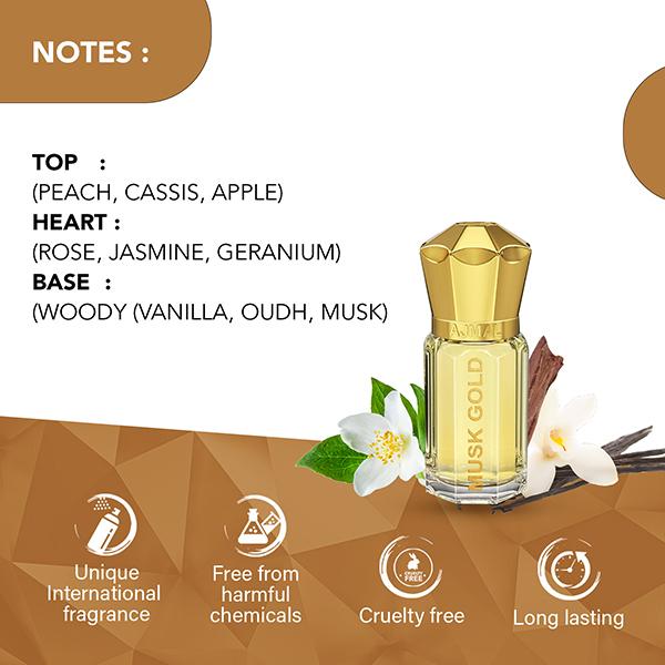 Ajmal Musk Gold Concentrated Perfume Free From Alcohol for Unisex 5 ml - Perfumes (Edt/Edp)