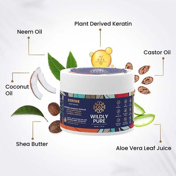 Wildly Pure Serene Hair Mask for Deep Conditioning Smoothening 12 Oils Plant Keratin Toxin 20 200 ml - Hair Masks & Packs