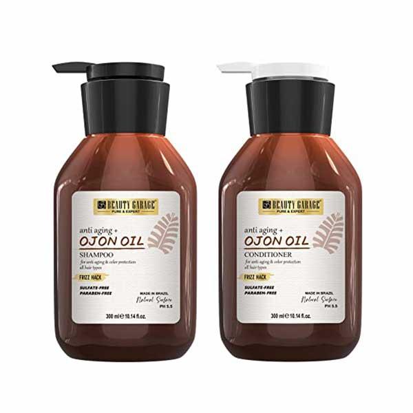 Netmeds | Beauty Garage Anti Aging+ Frizz Hack Shampoo 300 ml + Frizz Hack Conditioner 300 ml - Ojon Oil
