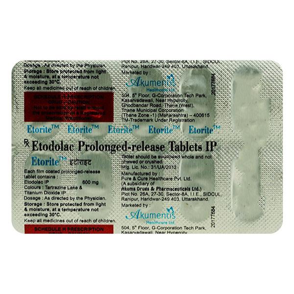 Etorite 600mg Tablet 10'S - Pain relief-Nsa