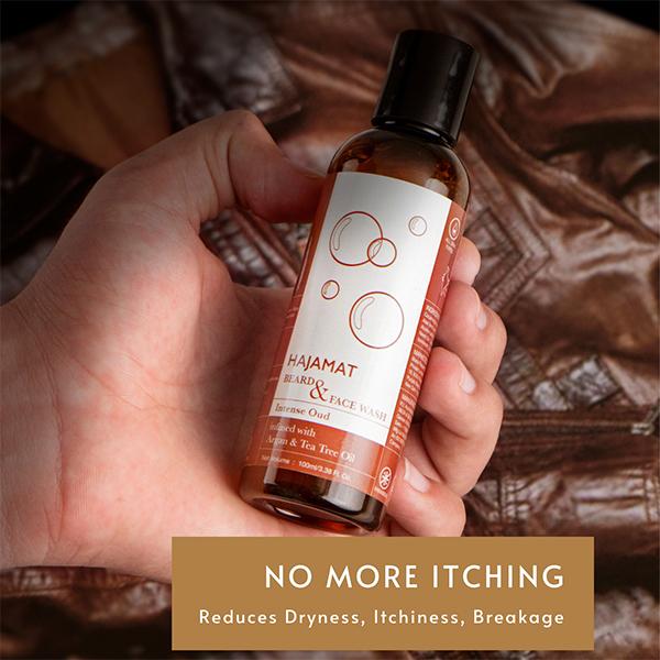 Hajamat Beard & Face Wash With Argan & Tea Tree, Intense Oud Fragrance 100 ml - Beard Wash