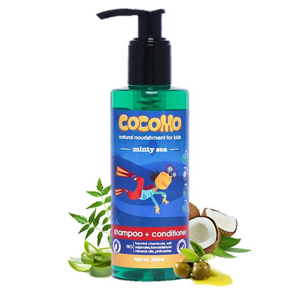 Cocomo Natural Kids Shampoo and Conditioner Minty Fragrance Reduces Hair Fall and Dandruff Minty Sea 200 ml - Baby Shampoo
