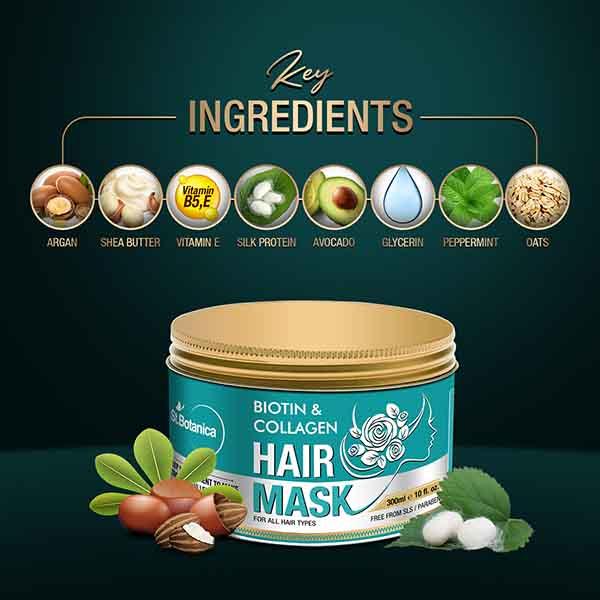 St.Botanica Biotin & Collagen Strengthening Hair Mask 300 ml - Hair Masks & Packs