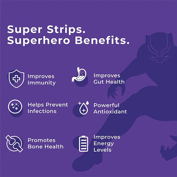 Wellbeing Nutrition Marvel Black Panther Melts Kids Advanced Immunity with Clinically Proven Vitamin C Zinc and D3 - 30 Strips - Multi-Vitamins