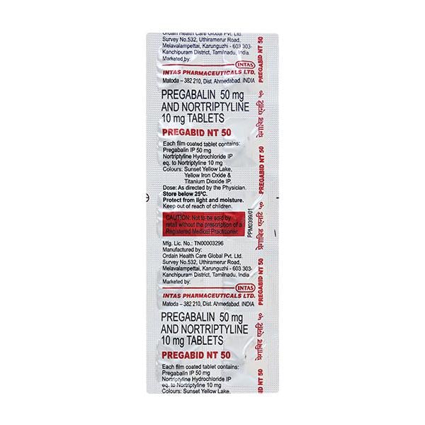 Pregabid NT 50mg Tablet 10'S - Neuropathic Pain-Dru