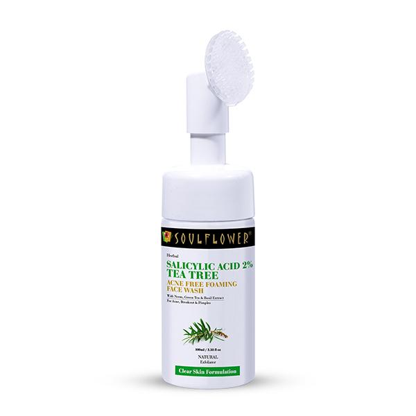 Soulflower Acne Free Tea Tree Cleansing Face Wash with Salicylic Acid 2%, Neem & Basil 100 ml - Scrubs & Exfoliants