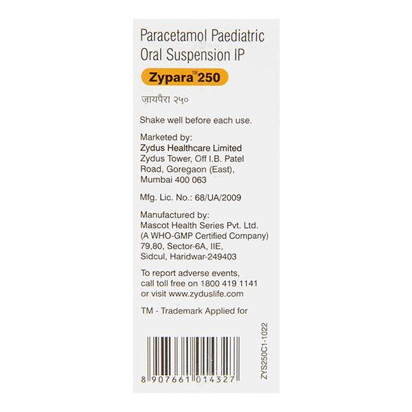 ZYPARA 250 Oral Suspension 60ml - Fever-Ana