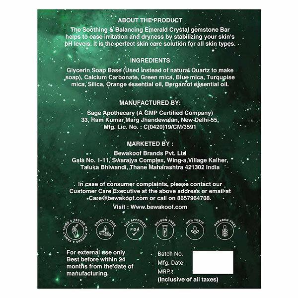 Cosmos by Bewakoof Gemstone Bath Bar with Emerald Crystal Balancing & Soothing 160 gm - Soaps