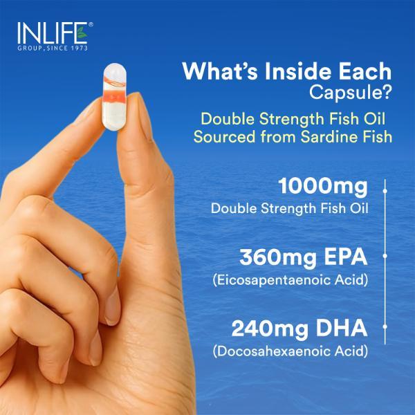 INLIFE Omega 3 Double Strength Fish Oil 1000 mg Capsules 60's - Omega Fish Oil Fatty Acids