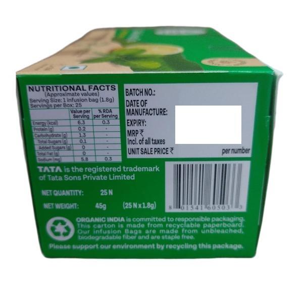 Organic India Tulsi Green Tea Sweet Lemon Sachets (Pack of 25 x 1.8 g) 45 g - Teas