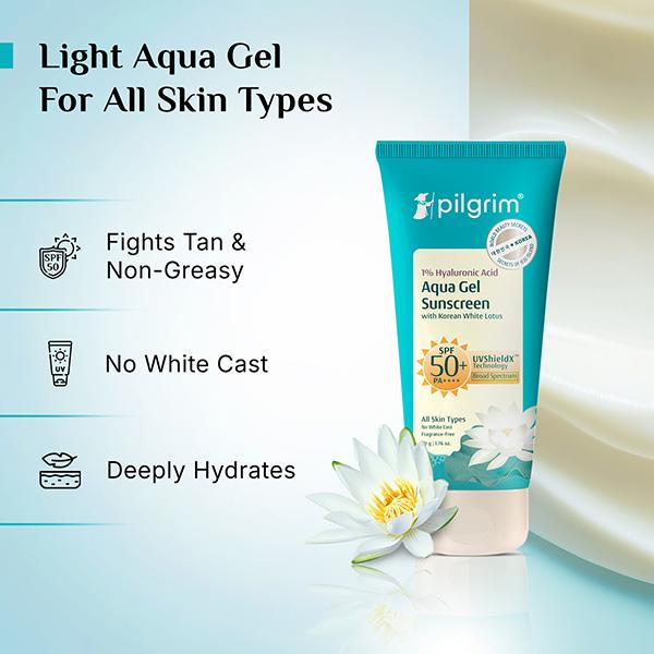 Pilgrim 1% Hyaluronic Acid Sunscreen Gel SPF 50 PA+++ 50 gm - Face Sunscreen