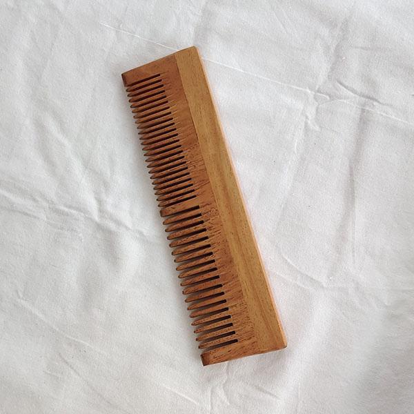 Aravi Organic Neem Wood Comb Fine and Wide Tooth 1's - Hair Combs