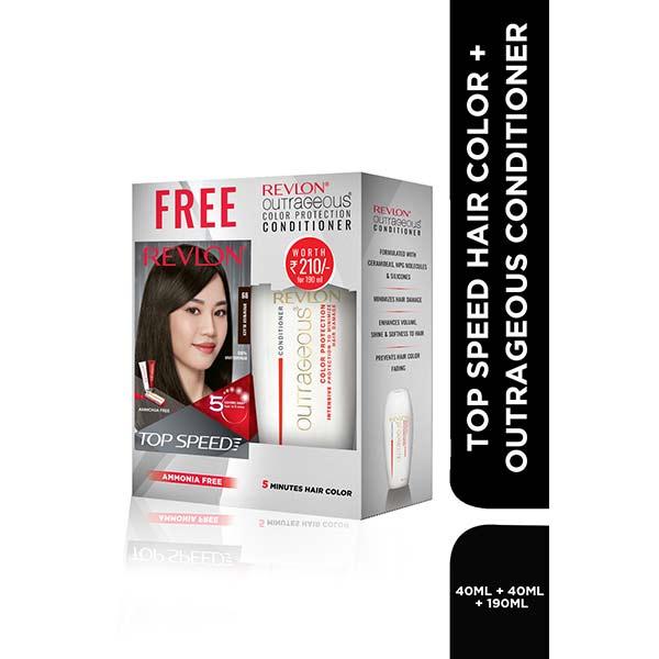 Netmeds | Revlon Top Speed Hair Color For Woman - Brownish Black 68 with Outrageous Conditioner 270 ml
