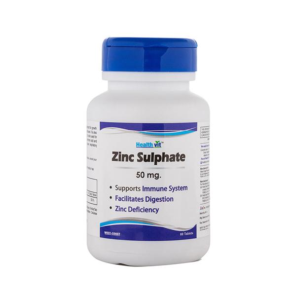 Healthvit Zinc Sulphate 50mg for Supports A Healthy Immune System, Healthy Skin, Supports Cell Growth, Antioxidant Supplement - Tablets 60's