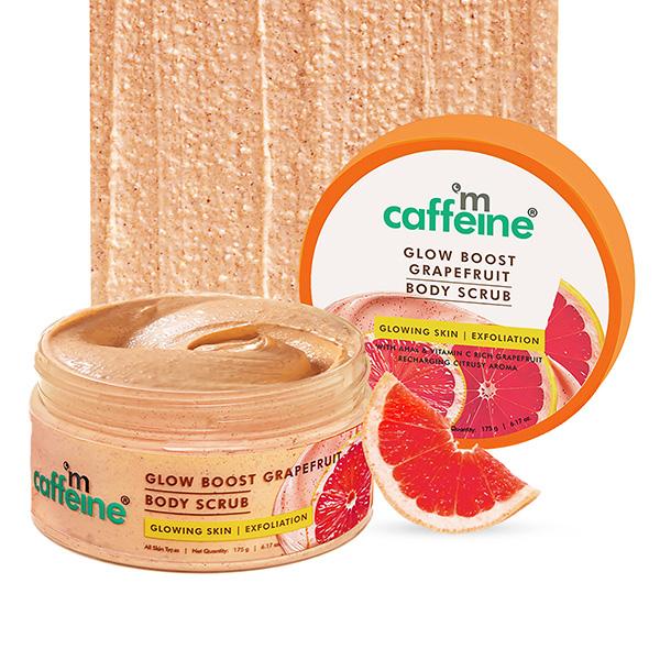 mCaffeine Glow Boost Grapefruit Body Scrub - Tan Removal, AHAs Lactic and Glycolic Acid, Vit C Rich 175 gm - Scrubs & Exfoliants