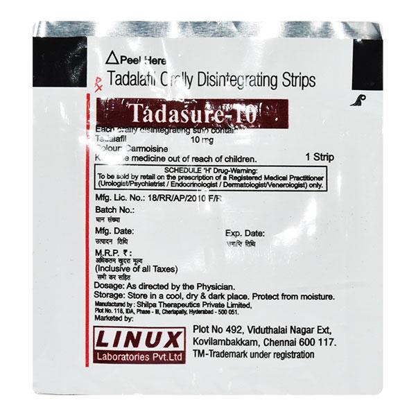 Tadasure 10mg Strips 1'S - Impotence/Erectile Dysfunction (Ed)